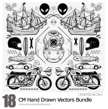 دانلود مجموعه تصاویر وکتور عناصر طراحی متنوع - CM Hand Drawn Vectors Bundle