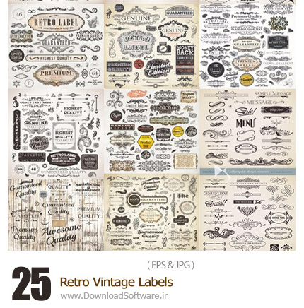 دانلود تصاویر وکتور عناصر تزئینی قدیمی - Retro Vintage Labels