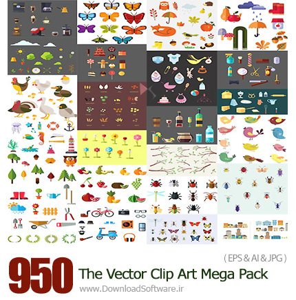 دانلود بیش از 950 تصویر وکتور کلیپ آرت عناصر طراحی متنوع - The Vector Clip Art Mega Pack With 950 Elements