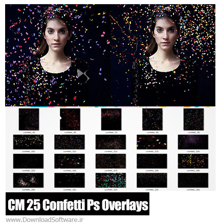 دانلود 25 تصویر کلیپ آرت عناصر تزئینی کاغذ رنگی و پولک - CM 25 Confetti Photoshop Overlays