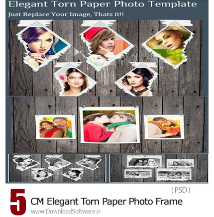دانلود تصاویر لایه باز فریم های کاغذی پاره و ساده - CM Elegant Torn Paper Photo Frame