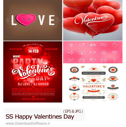 دانلود تصاویر وکتور عناصر طراحی ولنتاین، روز عشق از شاتر استوک - Amazing ShutterStock Happy Valentines Day