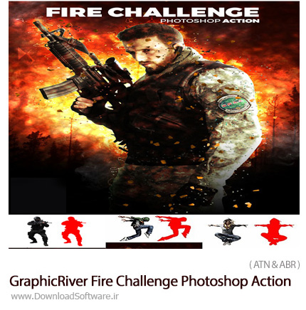 دانلود اکشن فتوشاپ ایجاد افکت چالش آتش بر روی تصاویر از گرافیک ریور - GraphicRiver Fire Challenge Photoshop Action