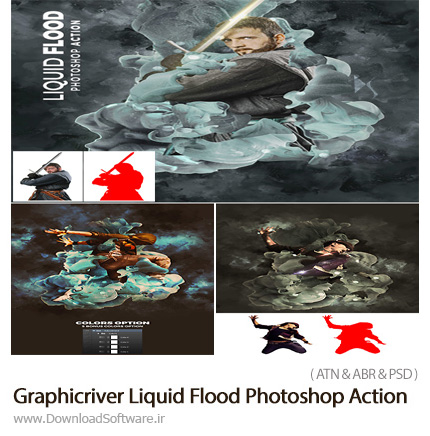 دانلود اکشن فتوشاپ ایجاد افکت سیل مایعات بر روی تصاویر از گرافیک ریور - Graphicriver Liquid Flood Photoshop Action