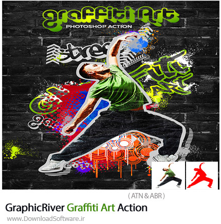 دانلود اکشن فتوشاپ ایجاد افکت هنری گرافیتی بر روی تصاویر از گرافیک ریور - GraphicRiver Graffiti Art Action