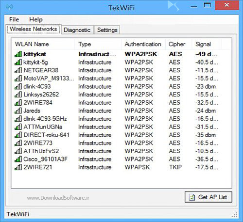 دانلود نرم افزار TekWiFi نظارت بر اتصالات شبکه های وایرلس